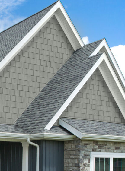 ProVia Harbor Mill shake and shingle siding on the gables of a ranch-style home