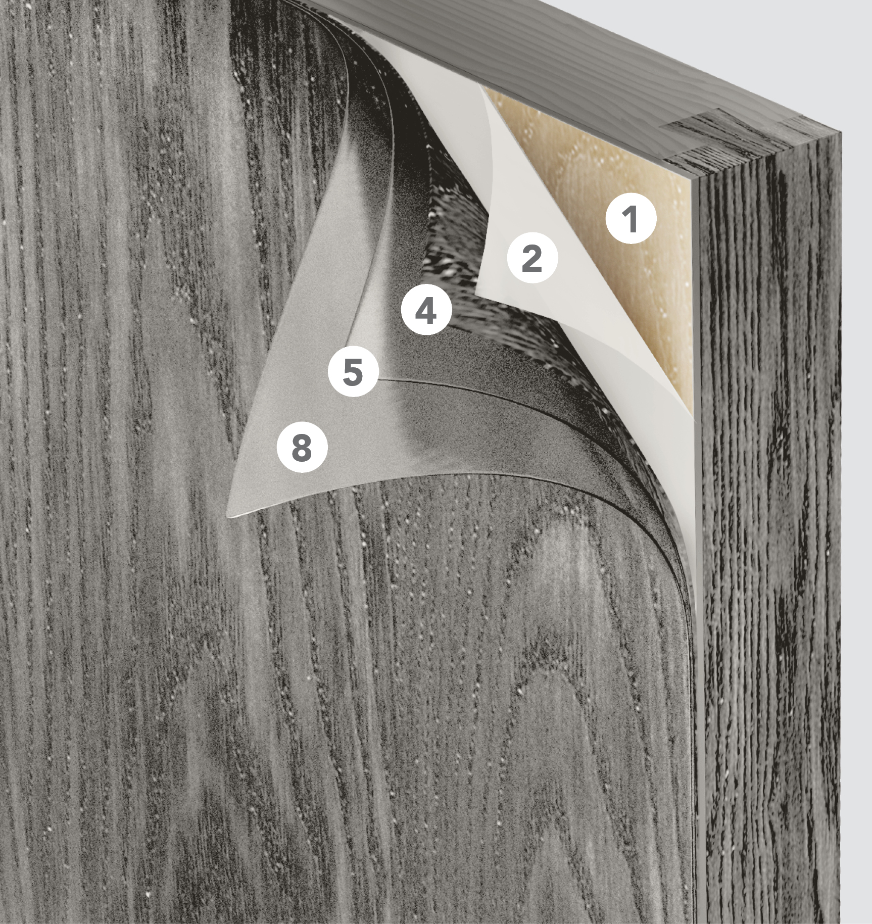 Image showing breakaway layers of a ProVia Signet fiberglass door illustrating the phases of the glazing process for door colors