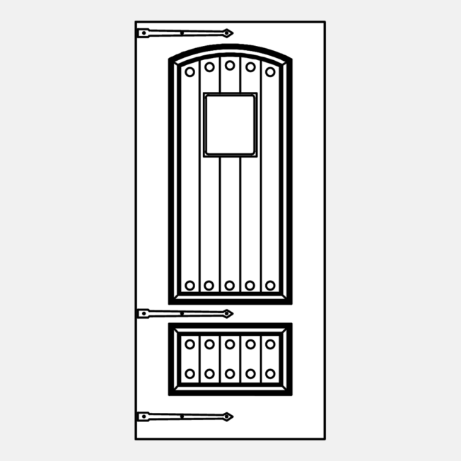 Line art illustration of a ProVia 002CP-449 Entry Door with Speakeasy and Hinge Straps