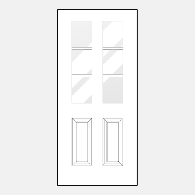 Line art illustration of a ProVia 230DC-EG style entry door with external grids