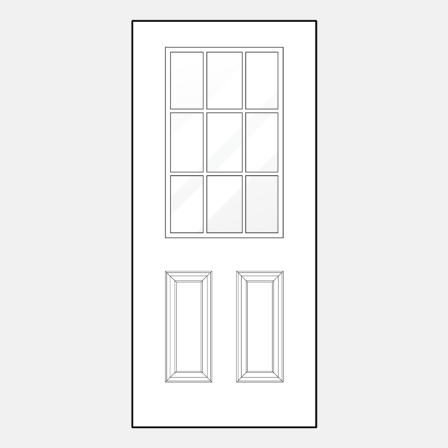 Line art illustration of a ProVia 430DC-EG style entry door with external grids
