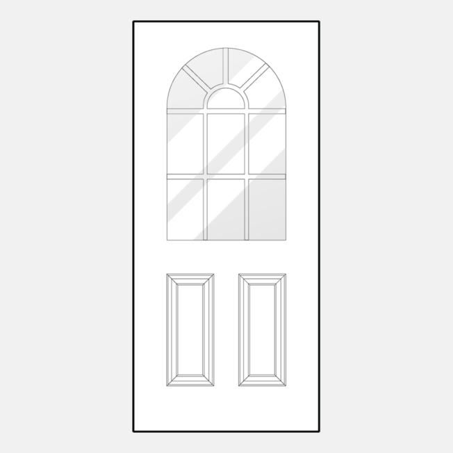 Line art illustration of a ProVia 439DC-EG style entry door with external grids