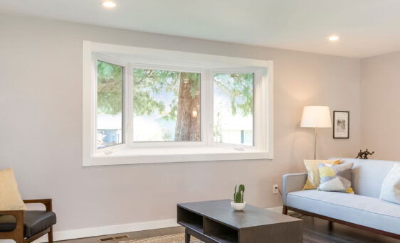 White bay window in a family room