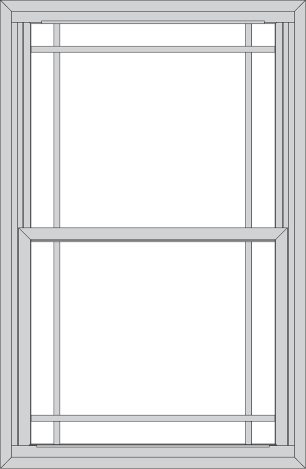 Grayscale illustration of a ProVia double hung window with prairie-style grids on the top and bottom window panes.