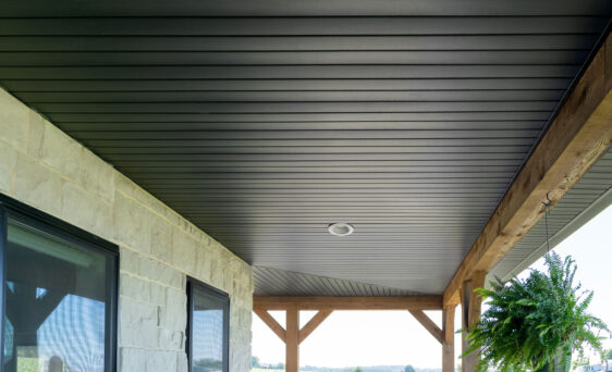 Universal vinyl soffit in Coal Black provides a dramatic, black soffit option