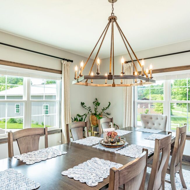 Interior view of Endure™ Double Hung Windows in White with Cottage Grids in a dining room