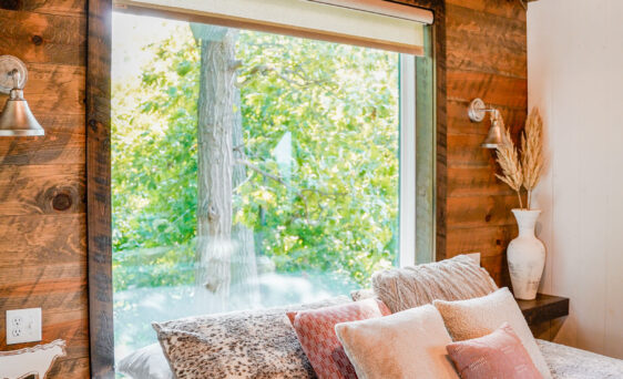 Endure replacement picture windows in a cabin with a view of trees in the woods