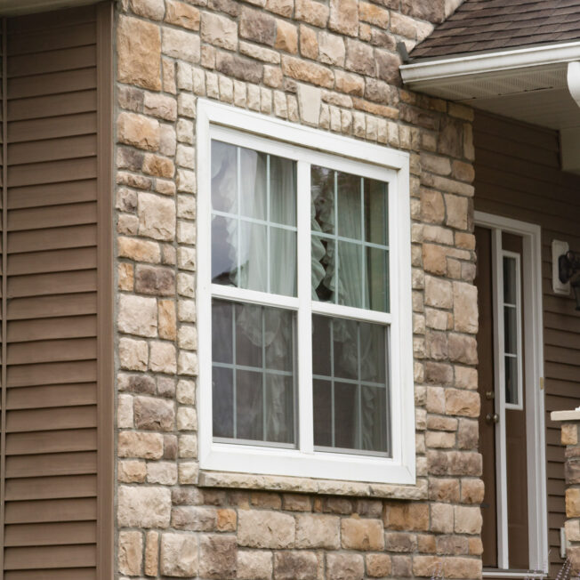 Amherst limestone veneer on the exterior of a home, example of limestone in ProVia's manufactured stone gallery