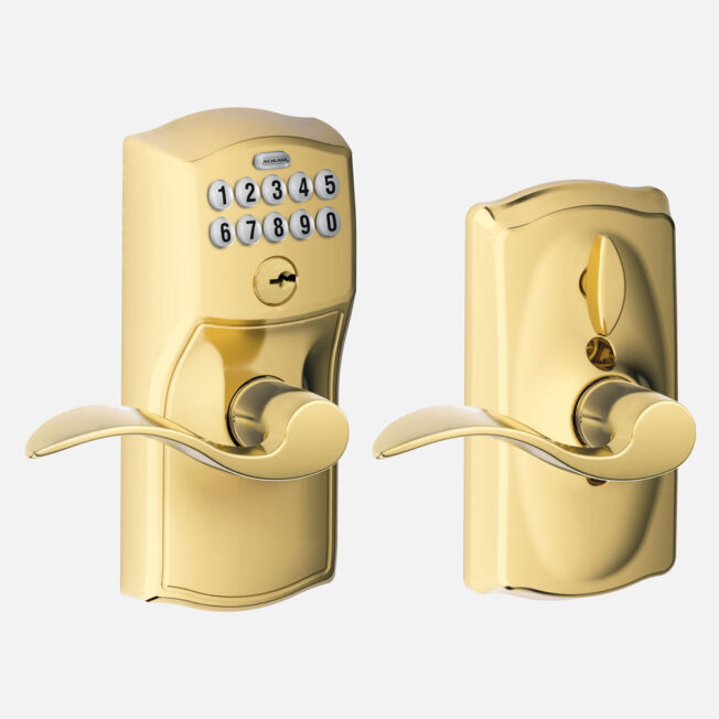 Schlage® Accent Lever Electronic Lockset in Bright Brass