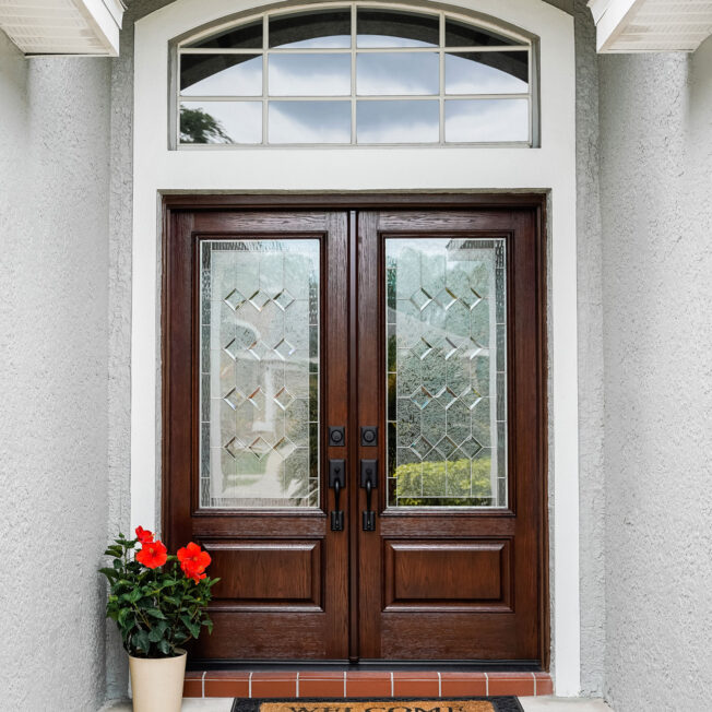 Signet® Oak 440-1P French Doors in Truffle with Constance Decorative Glass
