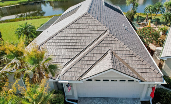 Images of metal roofing in our gallery include this Briarwood metal shake roof image