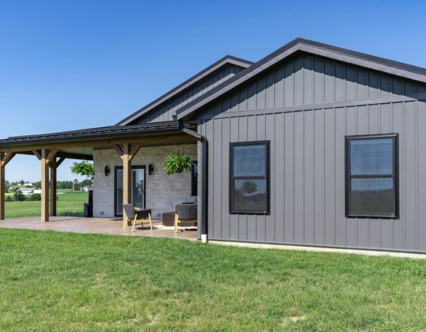 ProVia vinyl board and batten in Nightfall on a single-story home