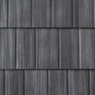 Closeup image showing the details of ProVia's Shadewood gray colored shake metal shingle roof