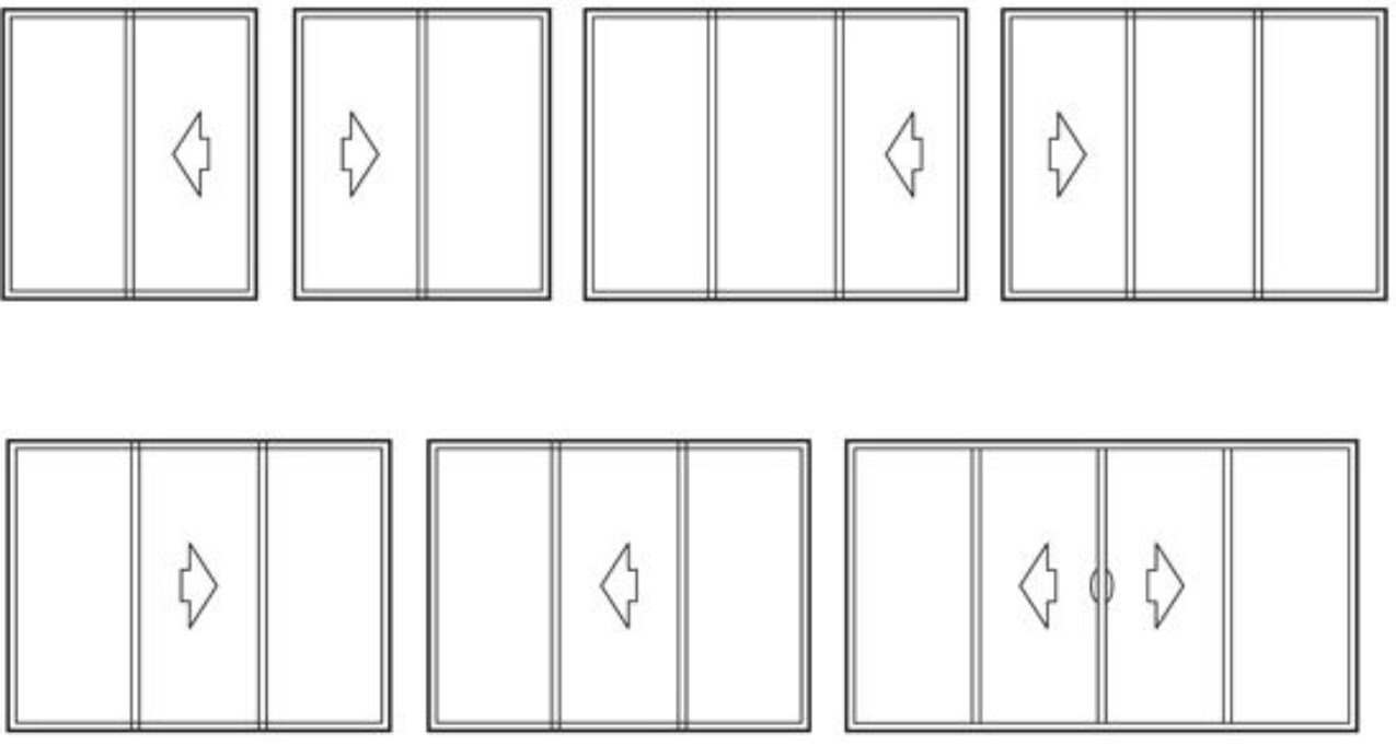 Line art showing 2, 3, and 4-lite patio door configurations