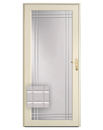 Isolated image of a ProVia Full View Storm Door with Double Prairie Beveled Glass