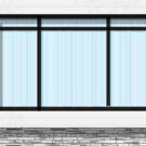Illustration of large picture windows with prairie grids in a modern style house, example of modern windows