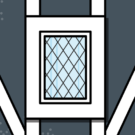 Illustration of a rectangular window with Westin stained glass that represents characteristics of Tudor window styles.