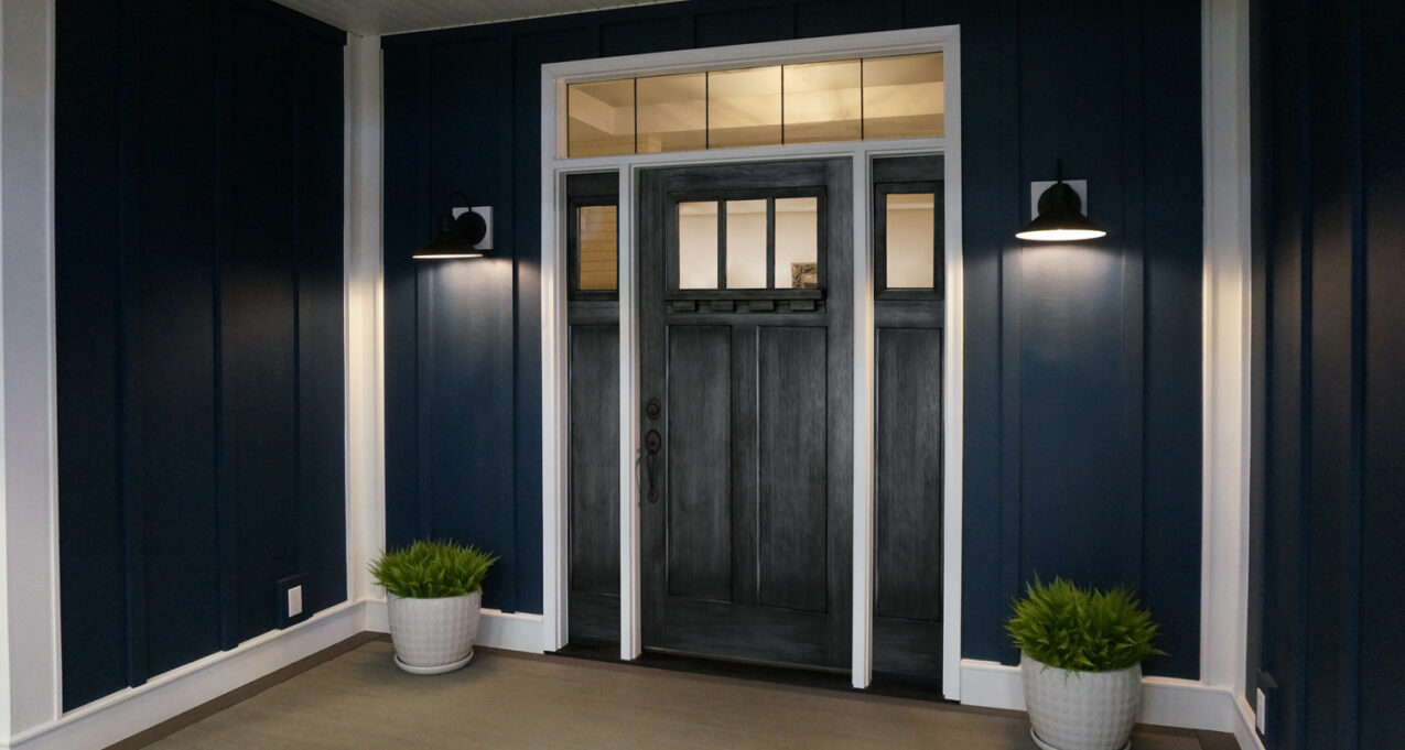 Example of glazed finishes for entry doors in Dutch Gray