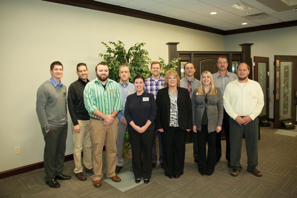 Professional group photo of ProVia Leads members shown above (left to right): Eric Stutzman, Bruce Hamsher (Director), Clinton Yoder, Ken Schlabach, Jennifer Burris, Jon Weaver, Wanda Angel, Travis Dye, Randi Miller, Lavern Yoder, Ivan Miller