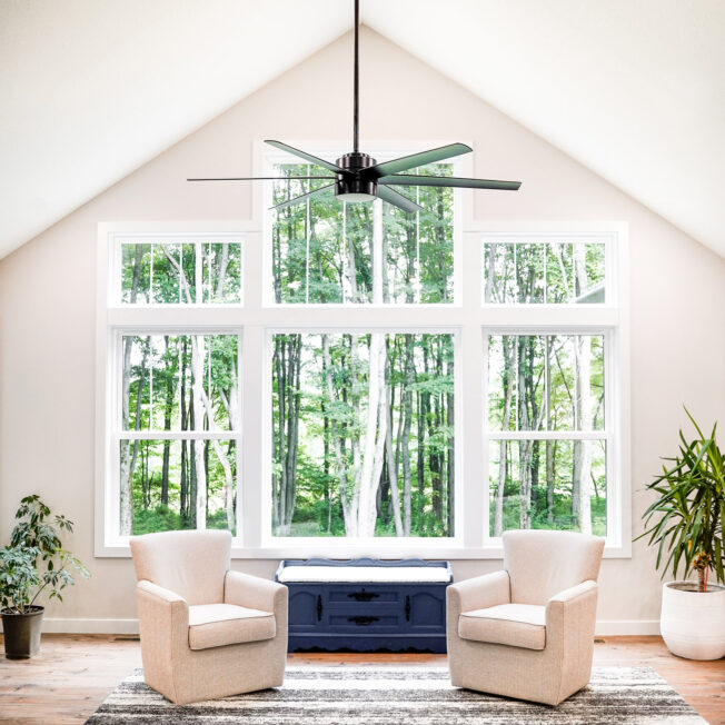 Inside view of Endure™ Mulled Picture and Double Hung Windows in White