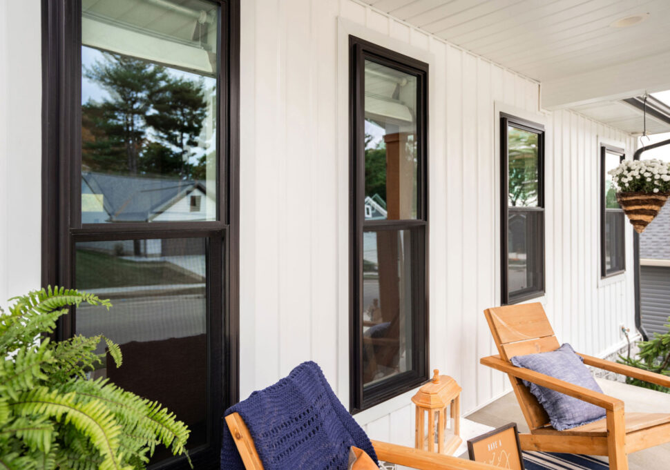 ProVia Endure™ Double Hung Windows in Coal Black on Front Porch, example of all-black windows