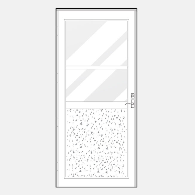 Line art of a ProVia Deluxe 379 storm door style