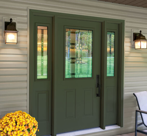 Legacy™ 430 Entry Door in Evergreen with Laurence Decorative Glass