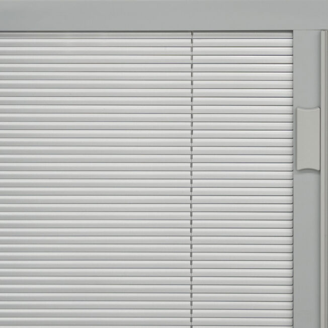 {Closeup view of exterior door with blinds in the color Silver}