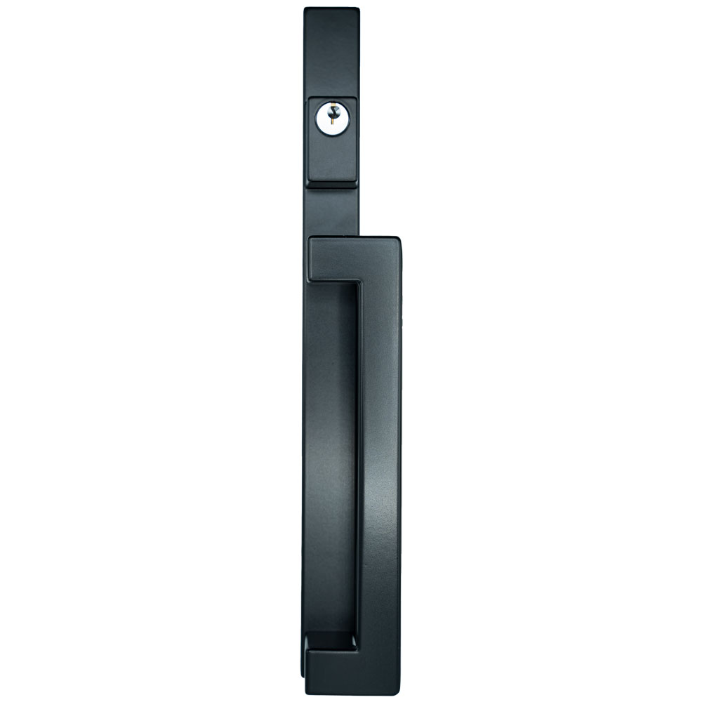 Isolated image showing ProVia Endure™ Modern Keyed Patio Door Hardware in Black