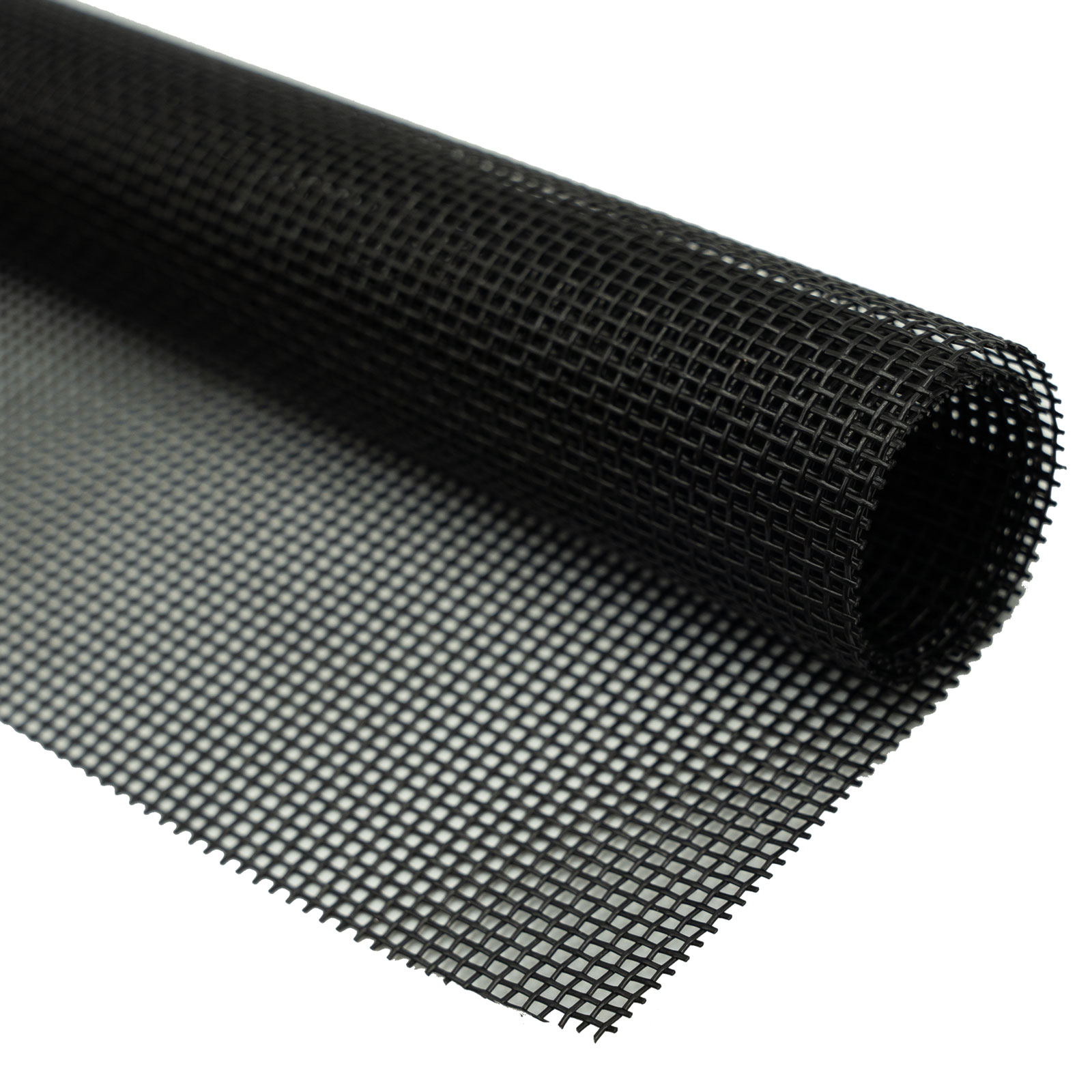 Image of a roll of black heavy-duty screen mesh